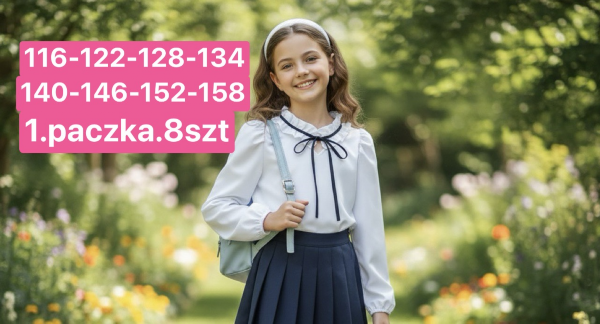 Koszule dziewczęce Roz 116-158, 1 kolor Paczka 8 szt